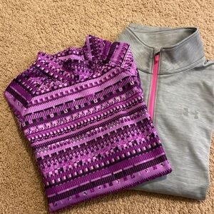 (2) nike pro & under amour  1/4 zip long sleeve tops